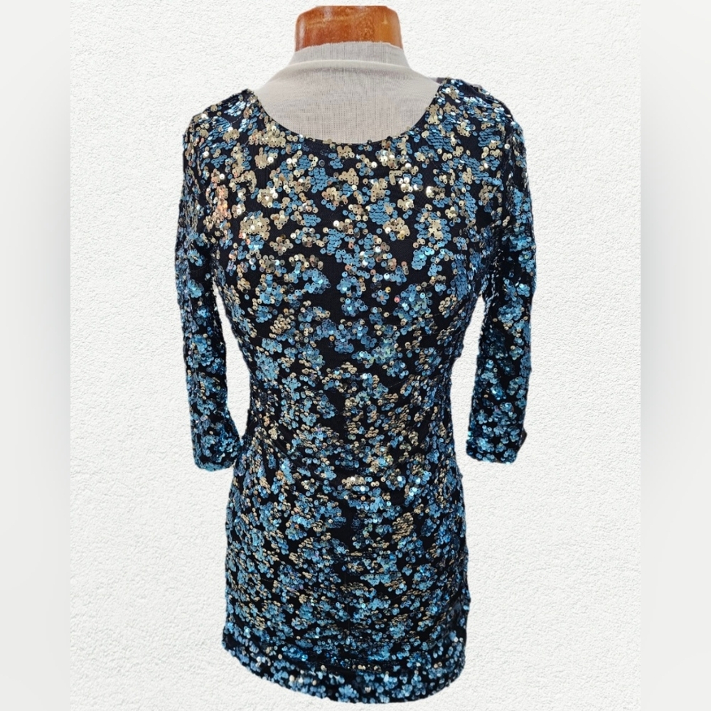 Sequin NYE Dress with Blue and Gold Accents